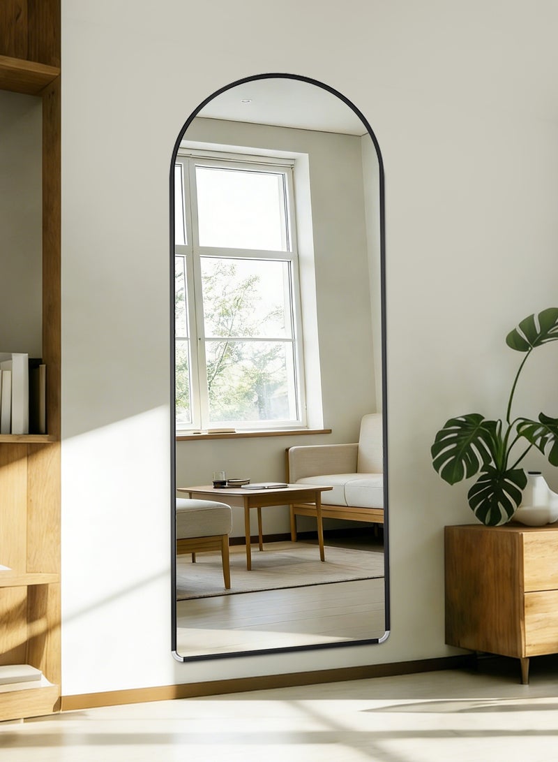 أركايوبتيركس مرآة بطول 120 × 30 سم مع قمة مقوسة وحواف مستديرة - للتثبيت على الحائط أو الإسناد على الحائط، إطار أسود لغرفة المعيشة وغرفة النوم وغرفة الملابس (أسود) - Image 2